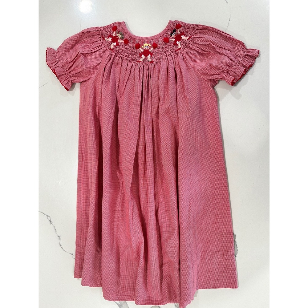 Vtg Amanda Remembered Girls 4T Red Gingham Smocked Cheerleader Dress